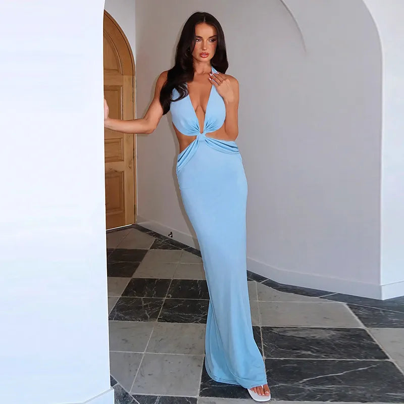 Denise maxi šaty s hlubokým výstřihem do V a řasením
