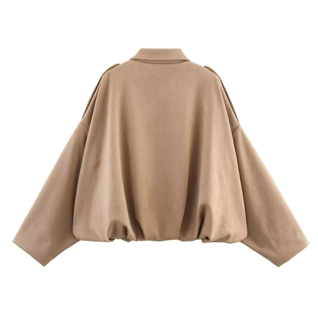 Semišová oversized bunda na zip Ellie