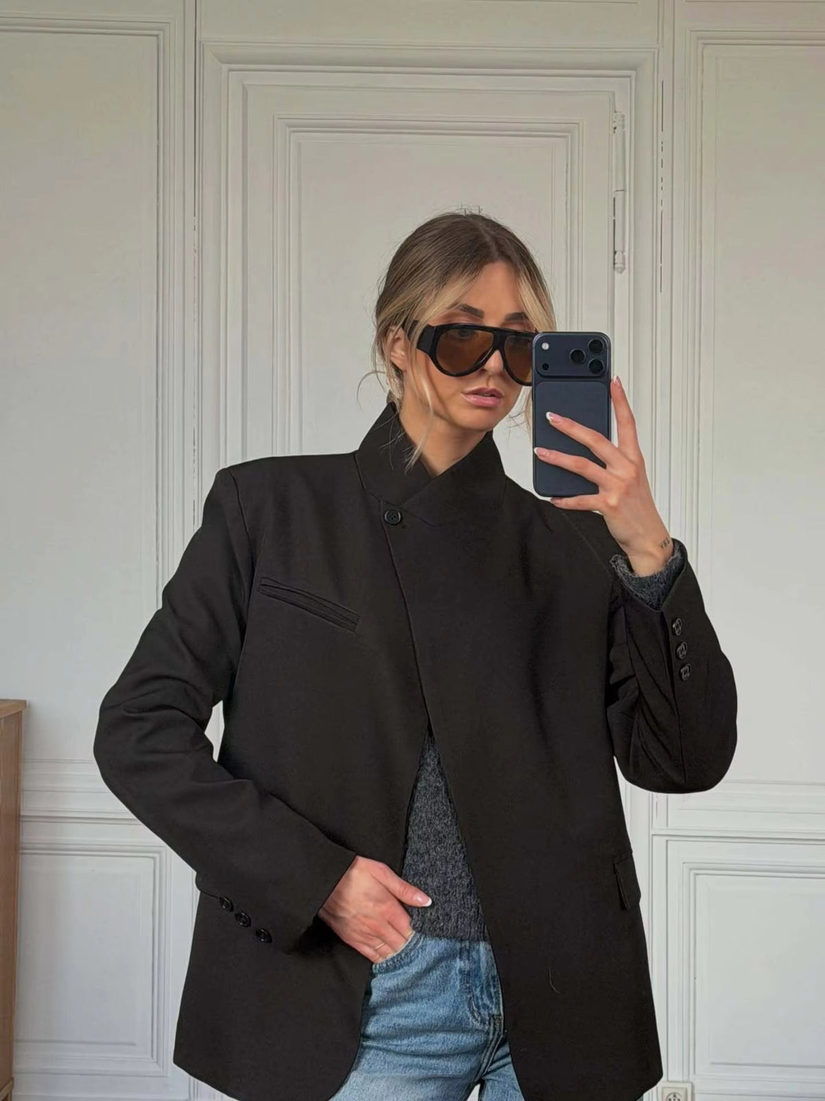 SOERA Katie kostkované sako s stojatým límcem