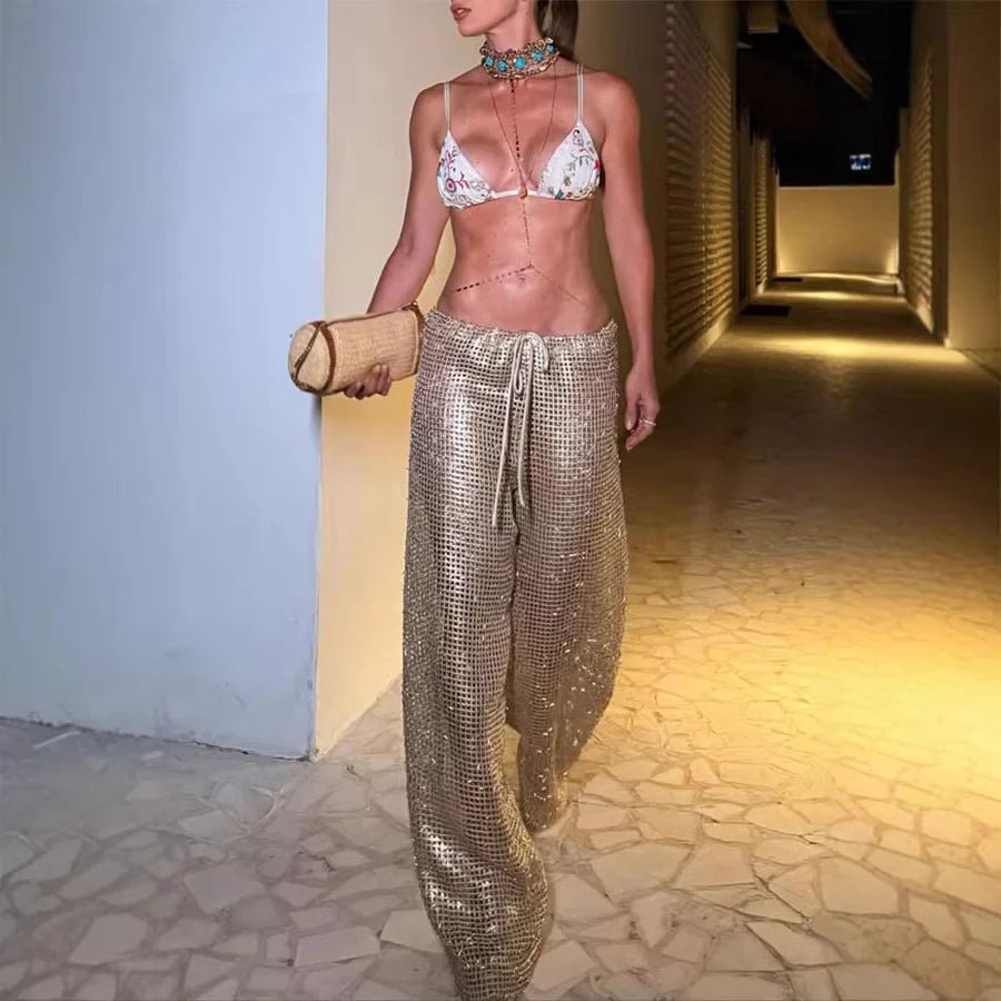 Margot Gold kalhoty s tkanicí a širokým střihem