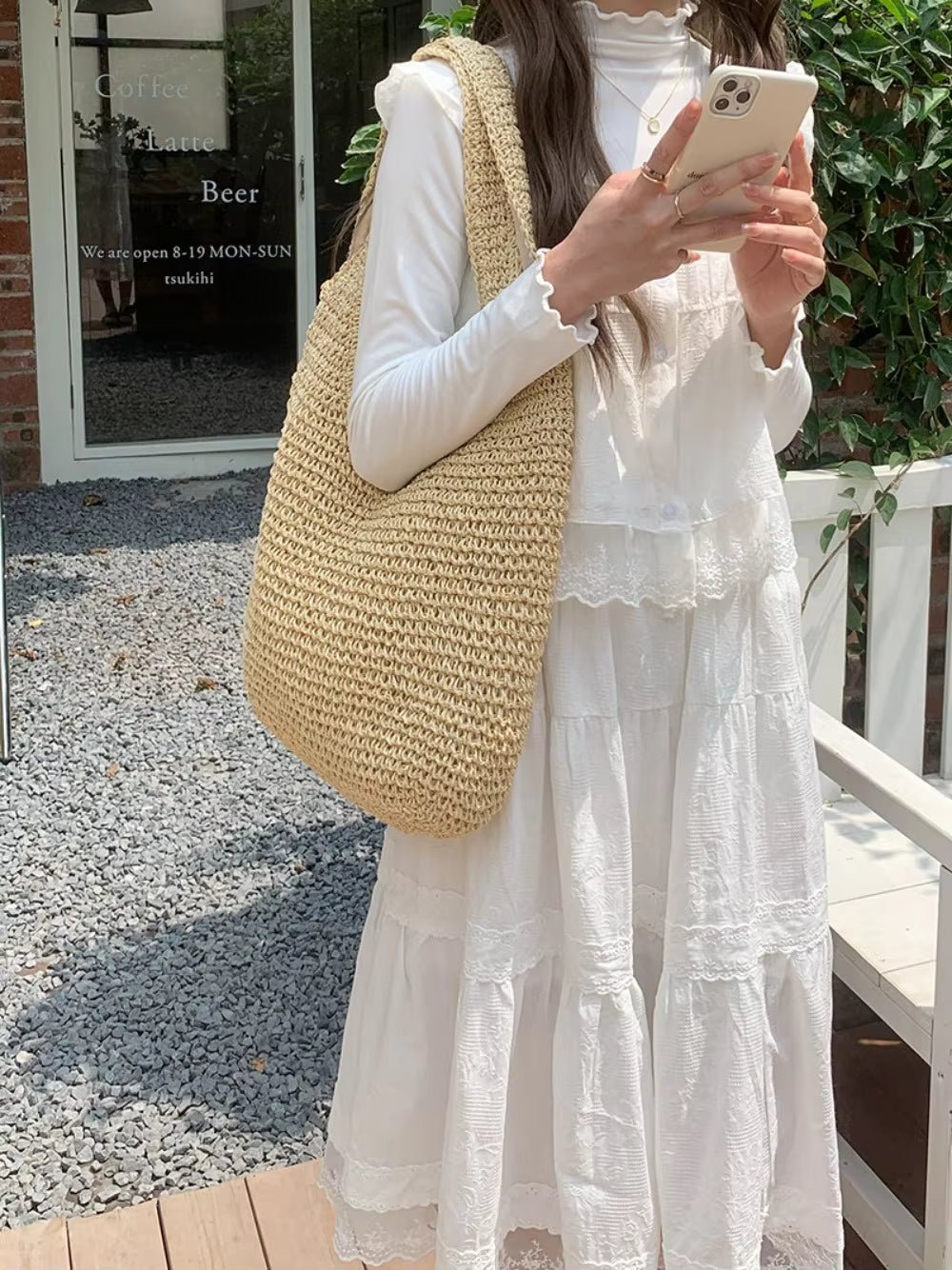 Beatrice tkaná ratanová kabelka Tote