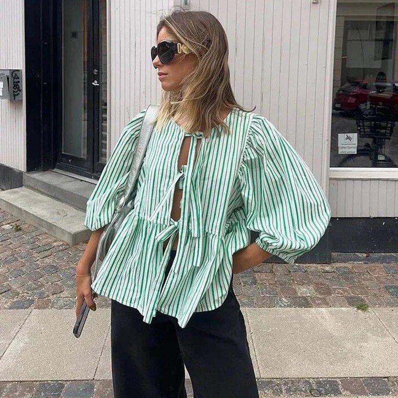 Emma pruhovaná halenka s nabíranými rukávy