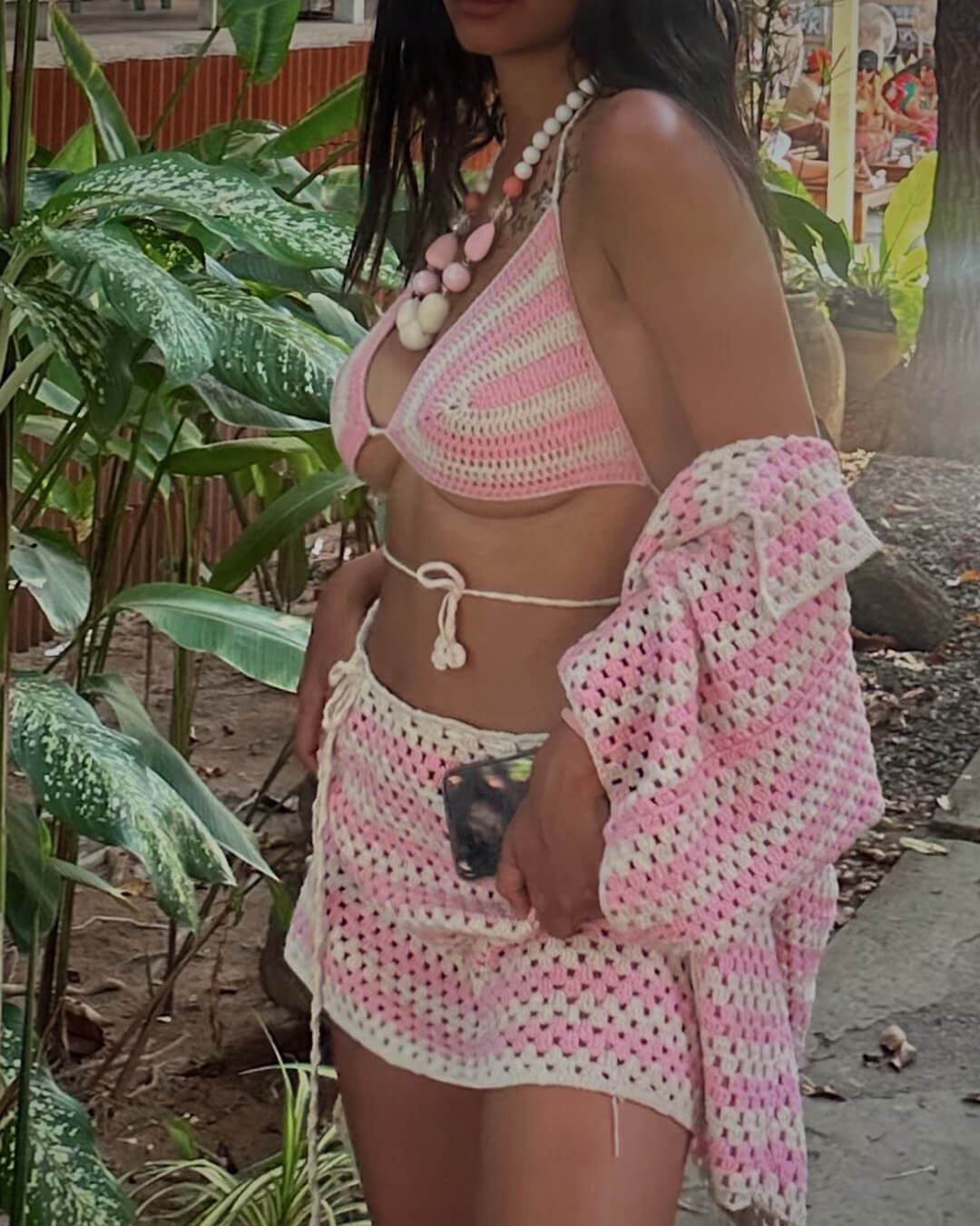 Bree pletený dvoudílný bikini set s barevnými bloky a kabátkem