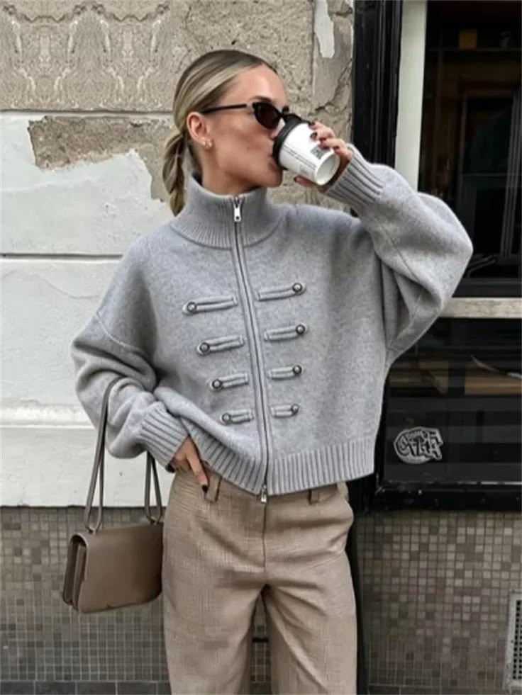 Amelie pletený kardigan na zip s rolákem