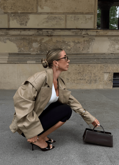 Audrey dvouřadý kabát z umělé kůže