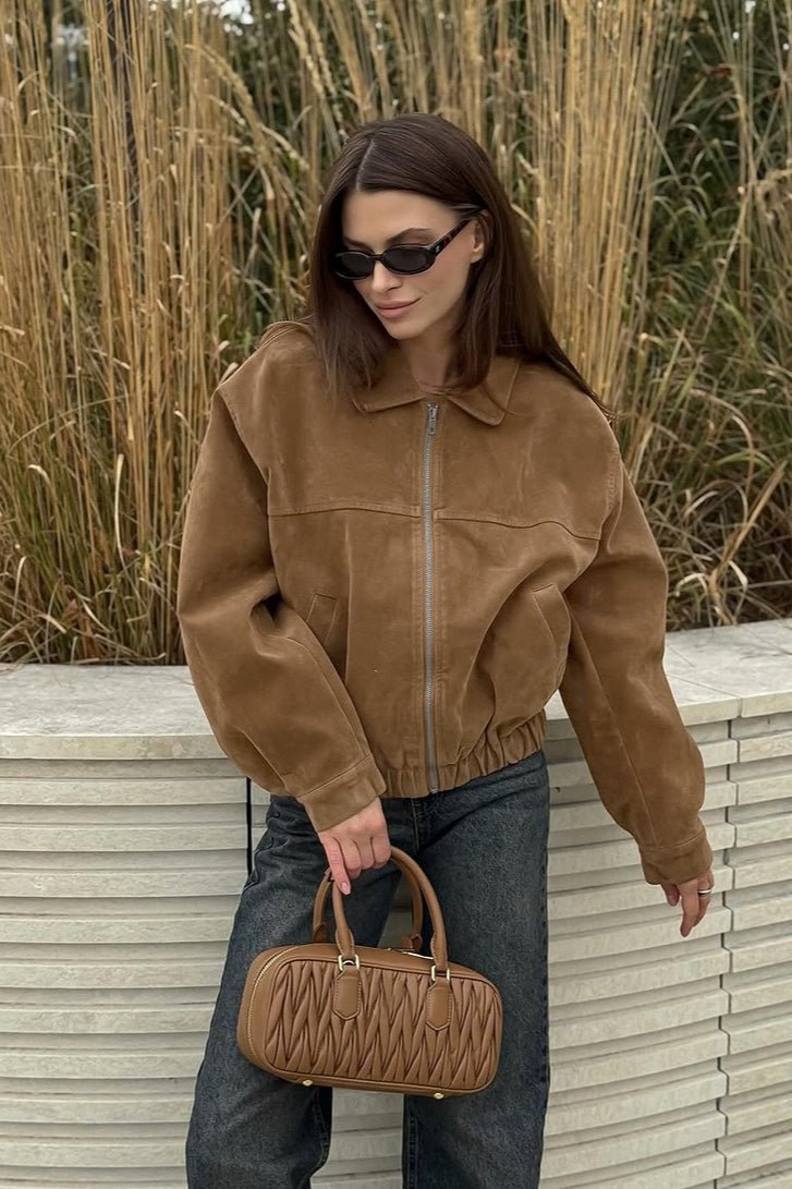 Jenny semišová bomber bunda na zip