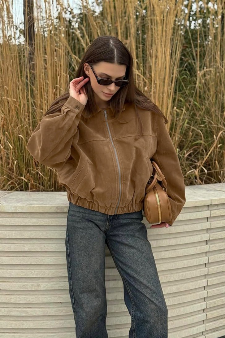 Jenny semišová bomber bunda na zip