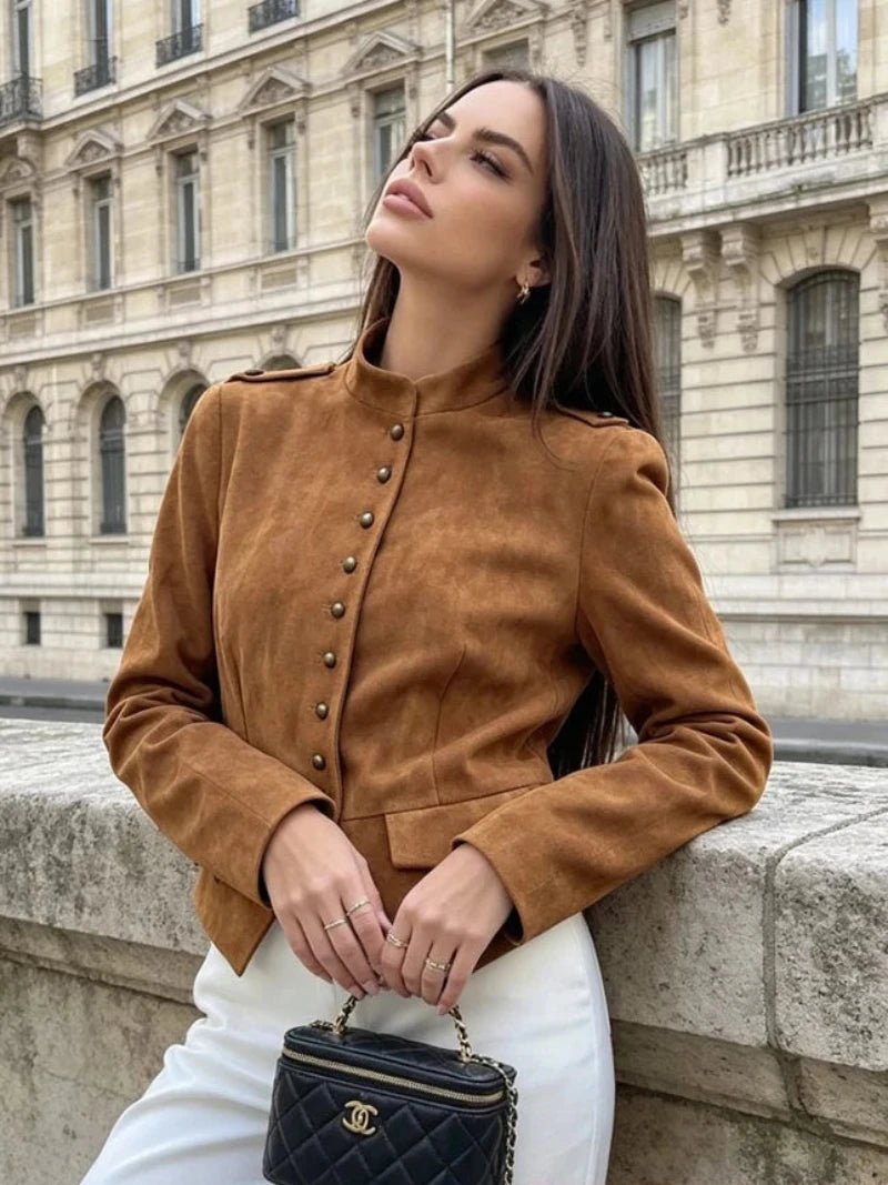 Nadia krátký kabát z umělé semiše na knoflíky