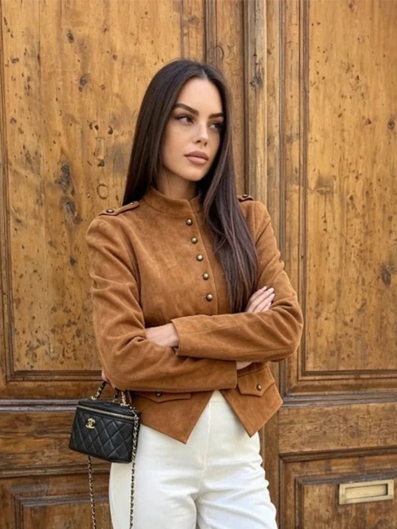 Nadia krátký kabát z umělé semiše na knoflíky