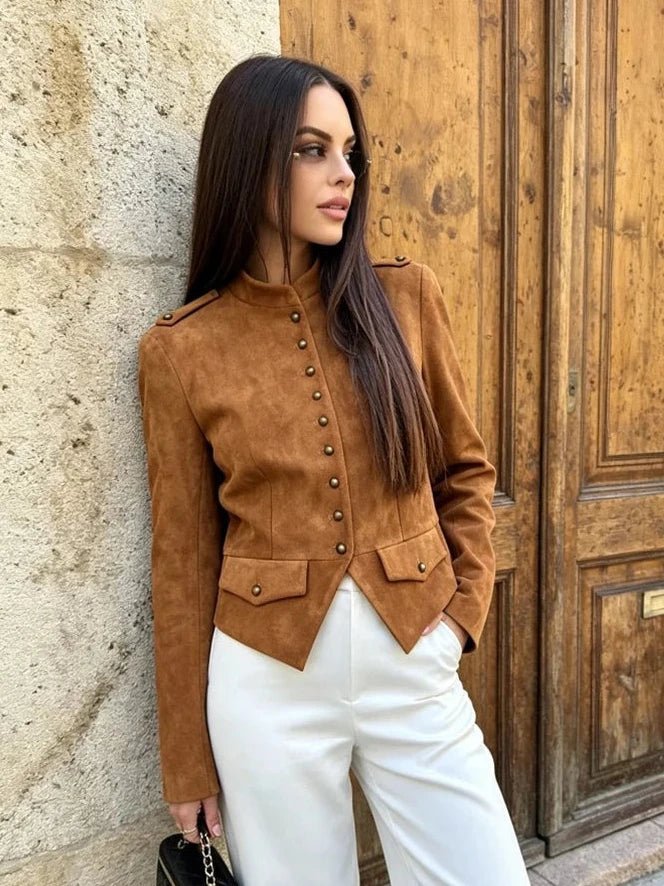Nadia krátký kabát z umělé semiše na knoflíky