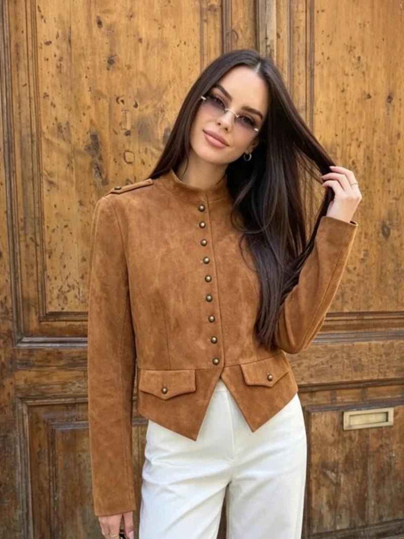 Nadia krátký kabát z umělé semiše na knoflíky