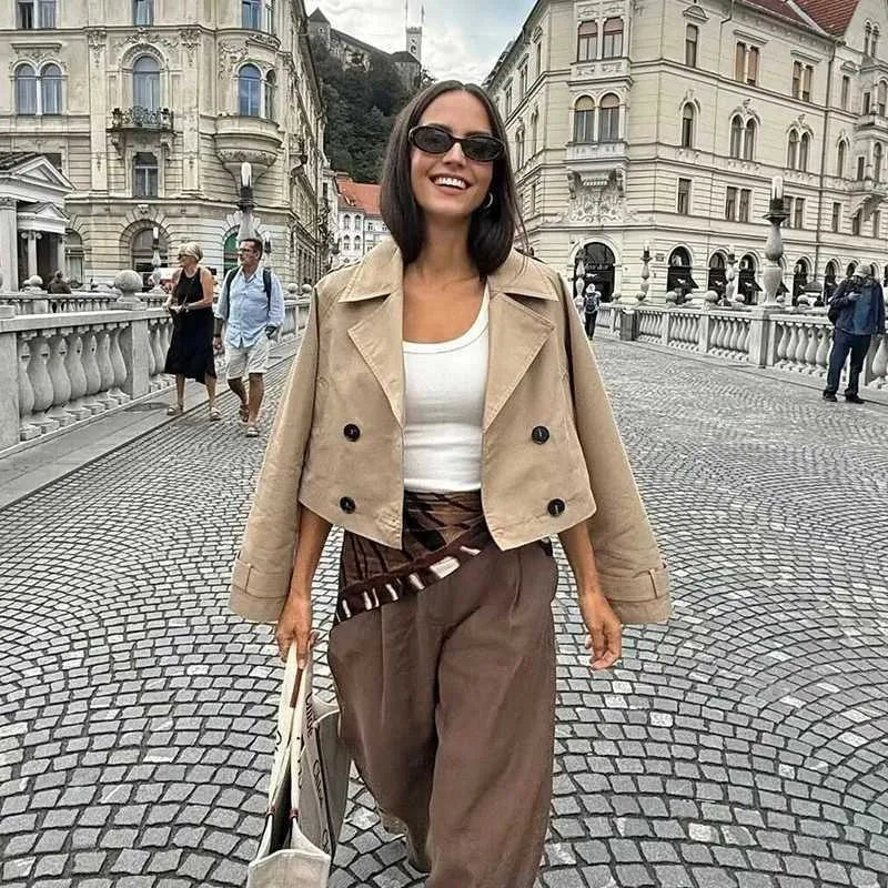 Natalie zkrácený dvouřadý trenčkot