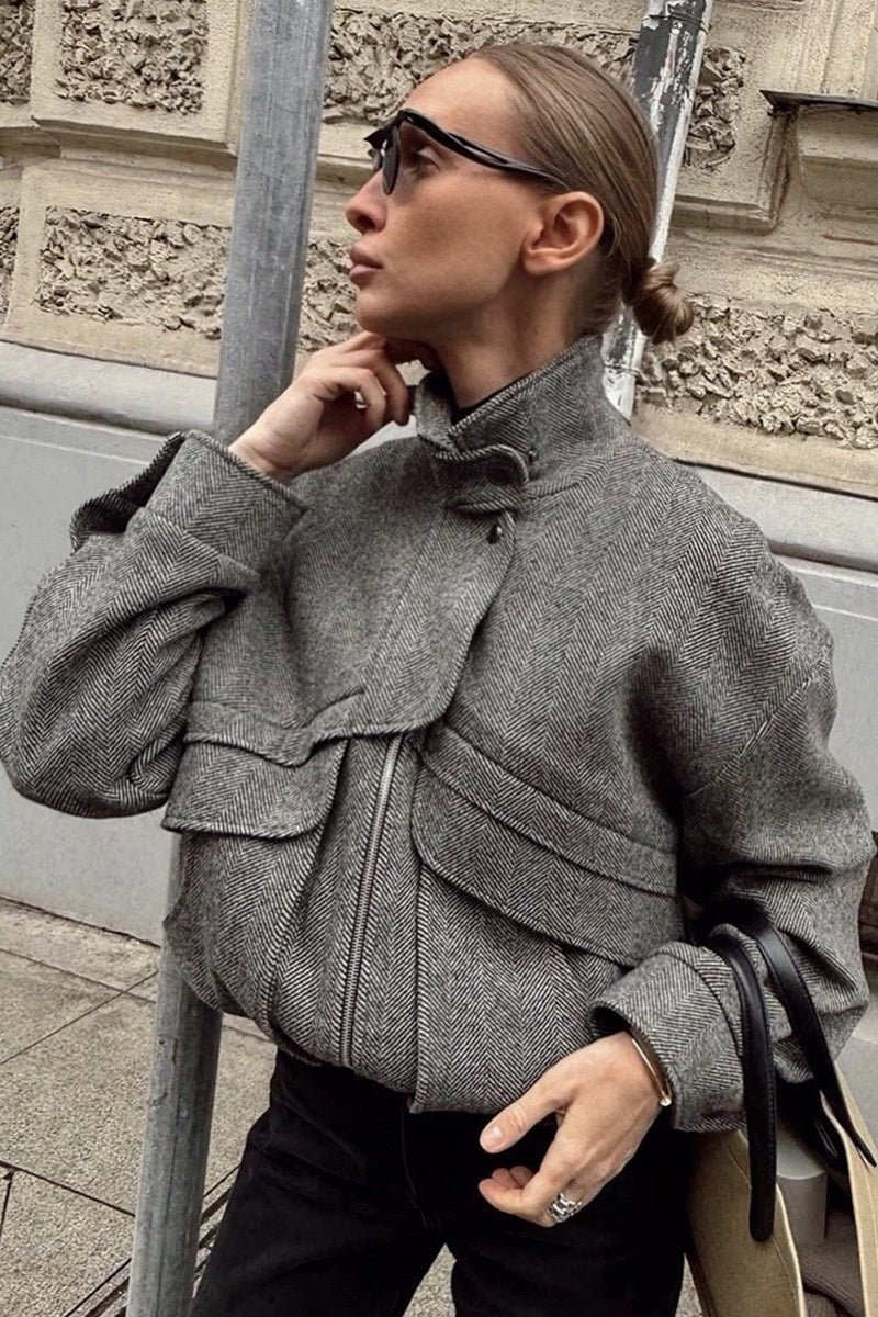 Sarah kosočtverečný kabát s límečkem do stojáčku