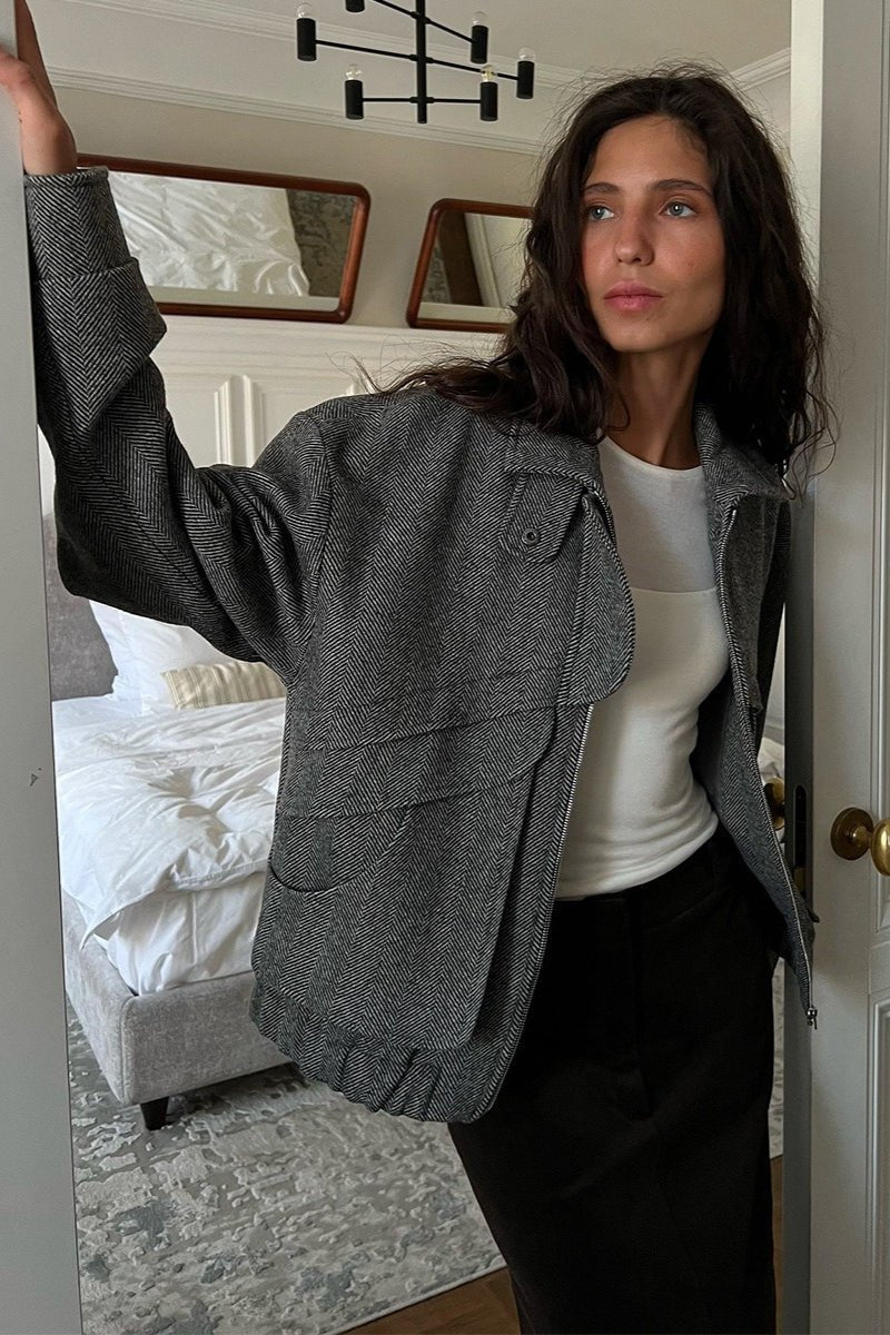 Sarah kosočtverečný kabát s límečkem do stojáčku