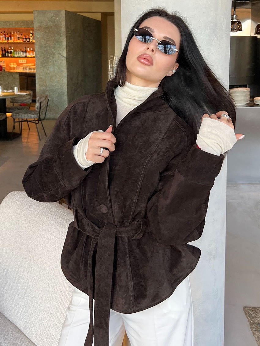 Teresa kabát typu trench s páskem z semiše