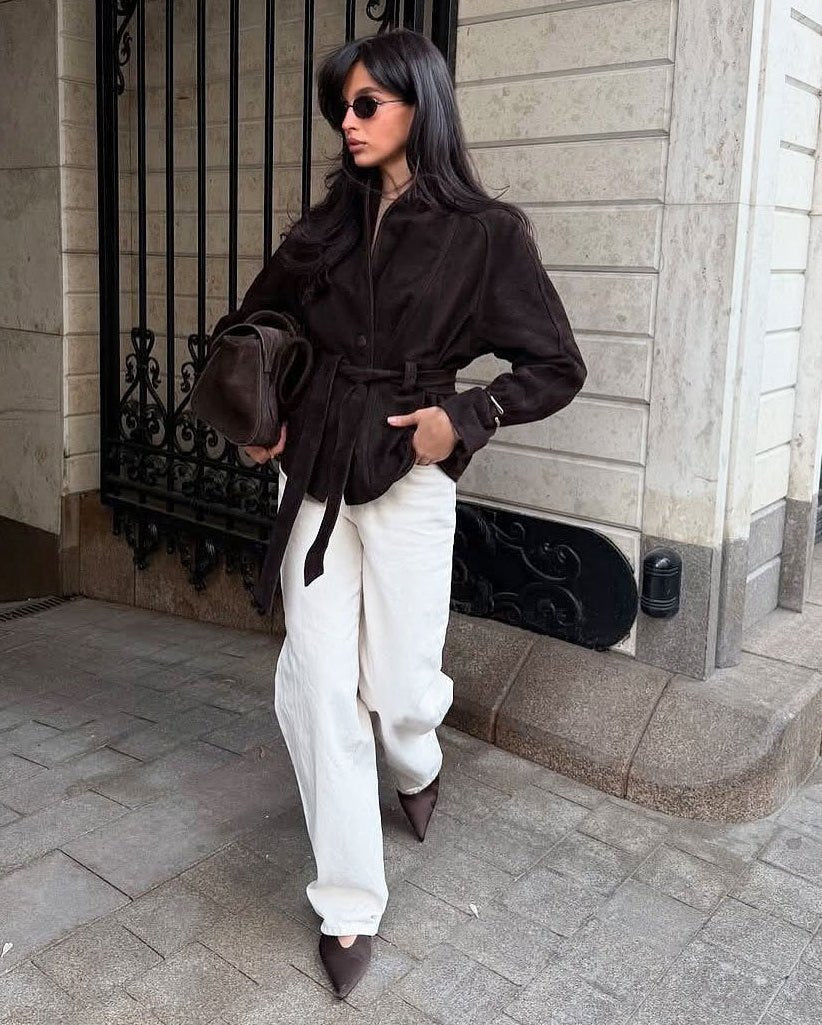 Teresa kabát typu trench s páskem z semiše