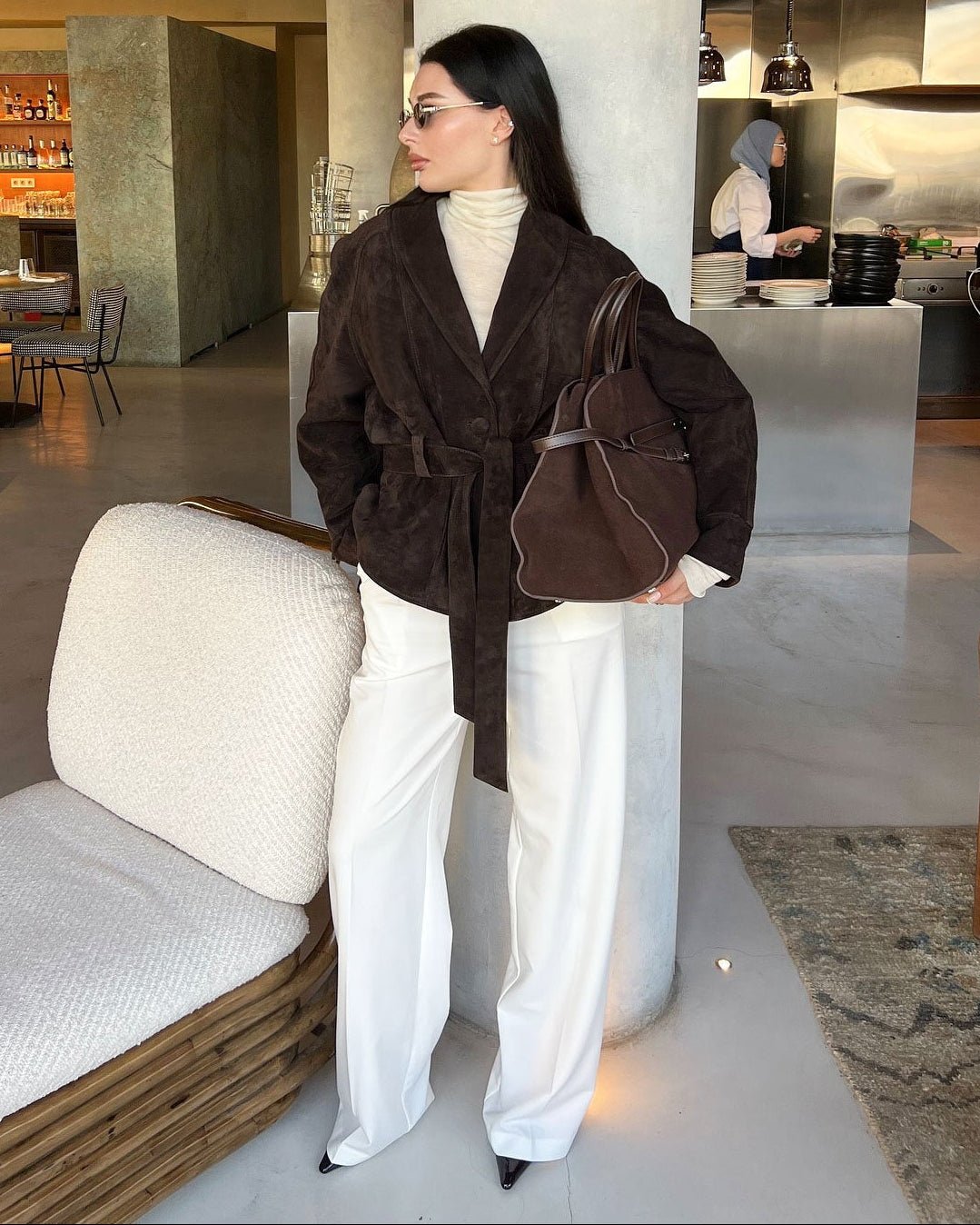 Teresa kabát typu trench s páskem z semiše