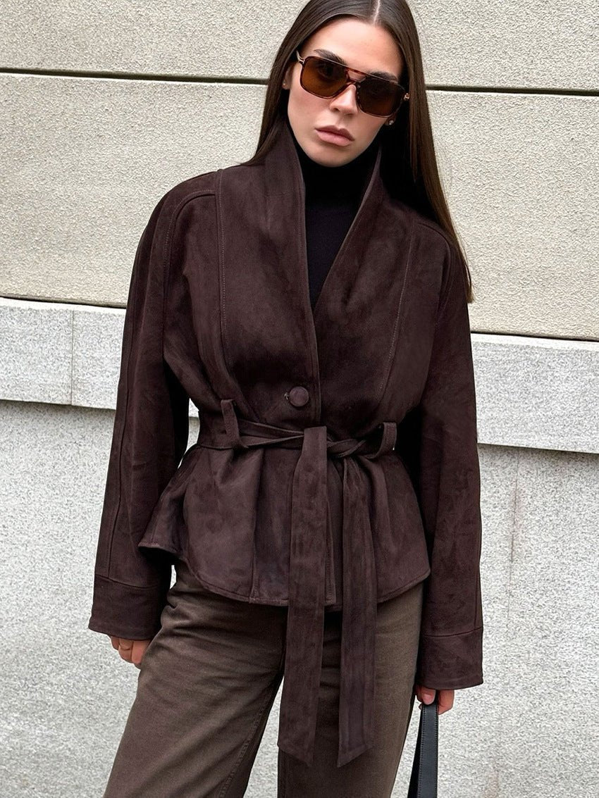 Teresa kabát typu trench s páskem z semiše