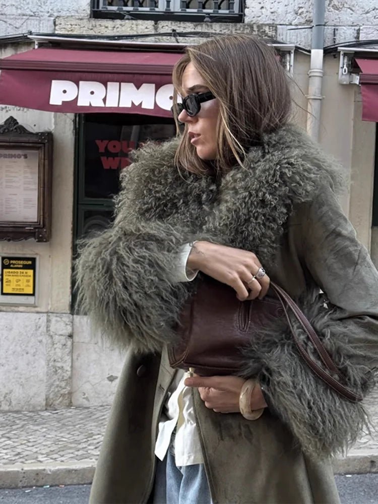 Teresa Patchwork kabát s umělým kožíškem na límci