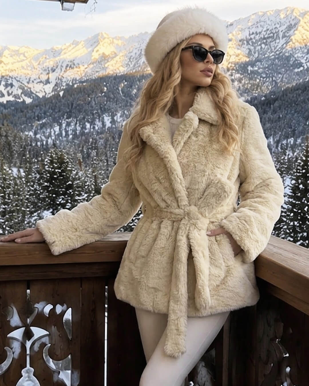 Farrah kabát z umělé kožešiny s páskem