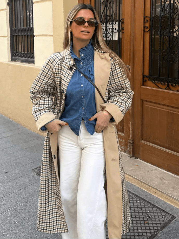 Florence oboustranný dlouhý kostkovaný kabát