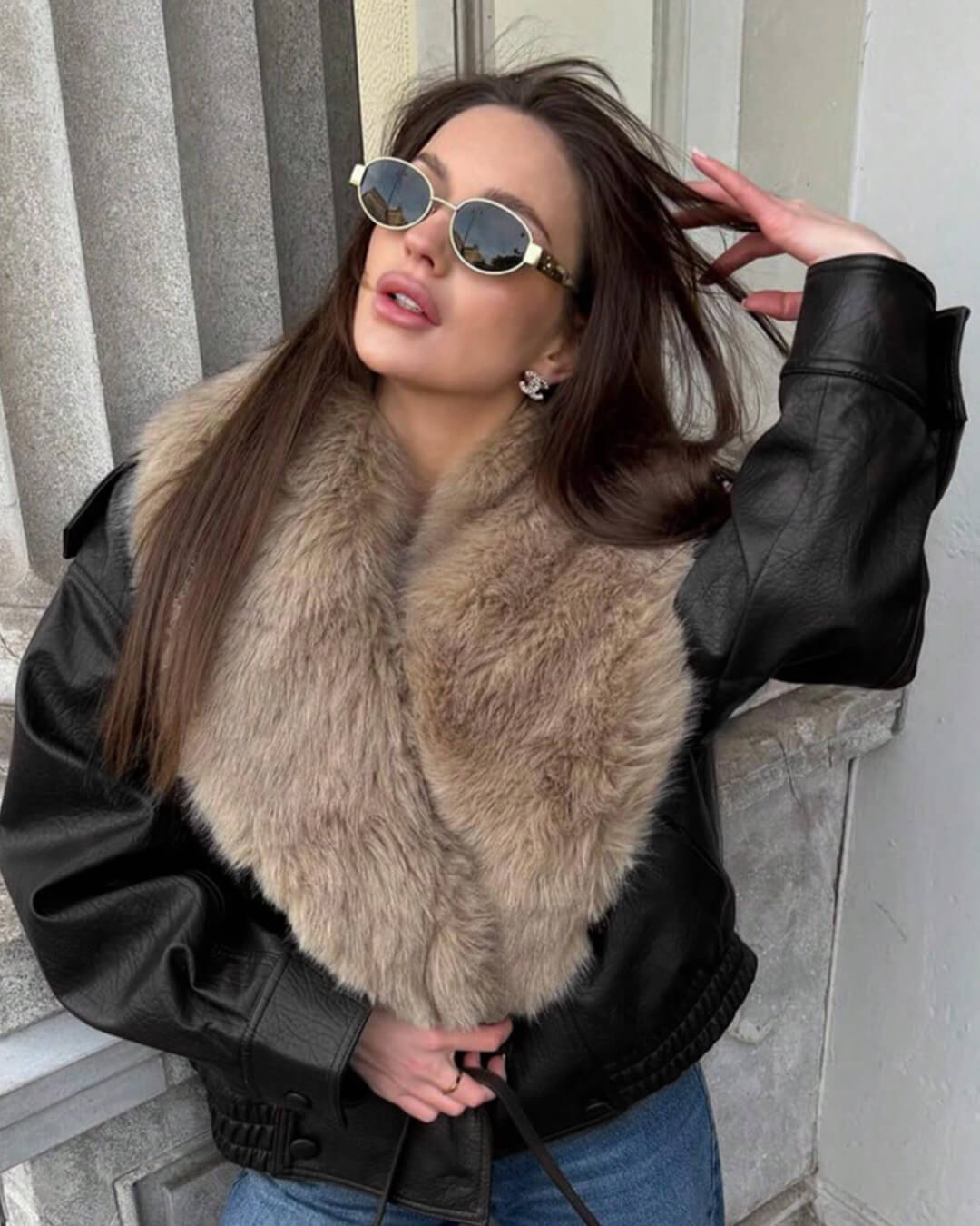 Francesca bunda z umělé kůže s odnímatelným kožešinovým límcem