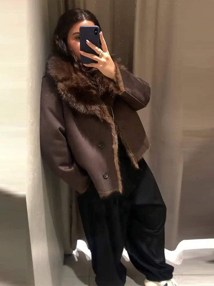Jenny oboustranná bunda z umělé kožešiny a kůže