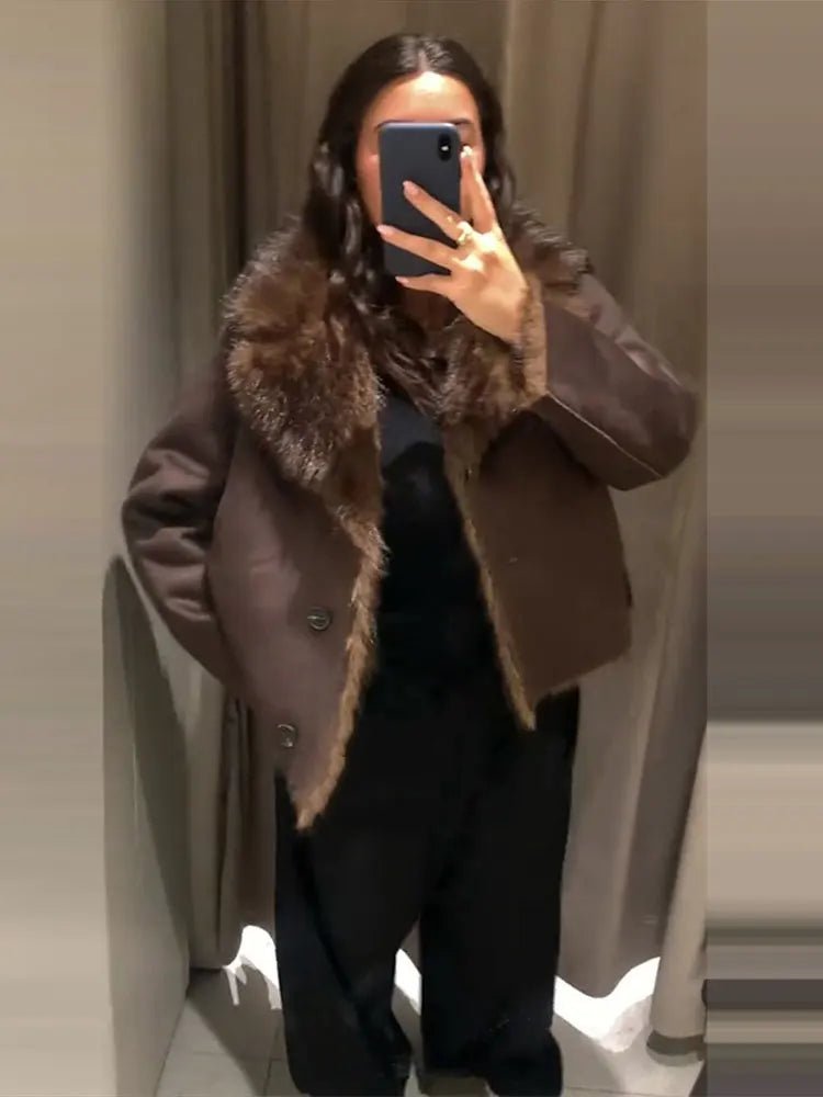 Jenny oboustranná bunda z umělé kožešiny a kůže