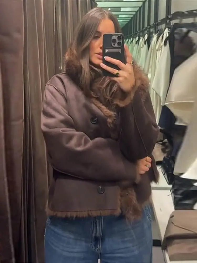 Jenny oboustranná bunda z umělé kožešiny a kůže