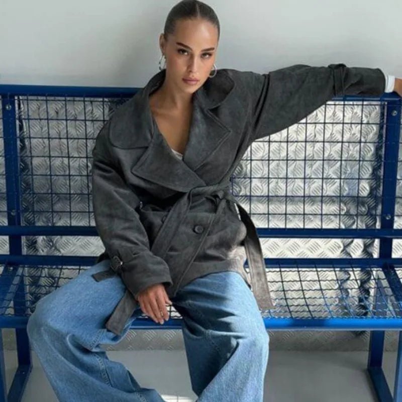 Louisa semišový zavinovací kabát se šněrováním