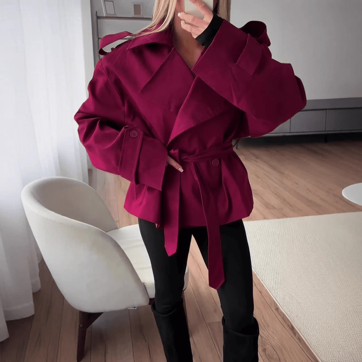 Molly cropped trenčkot s páskem