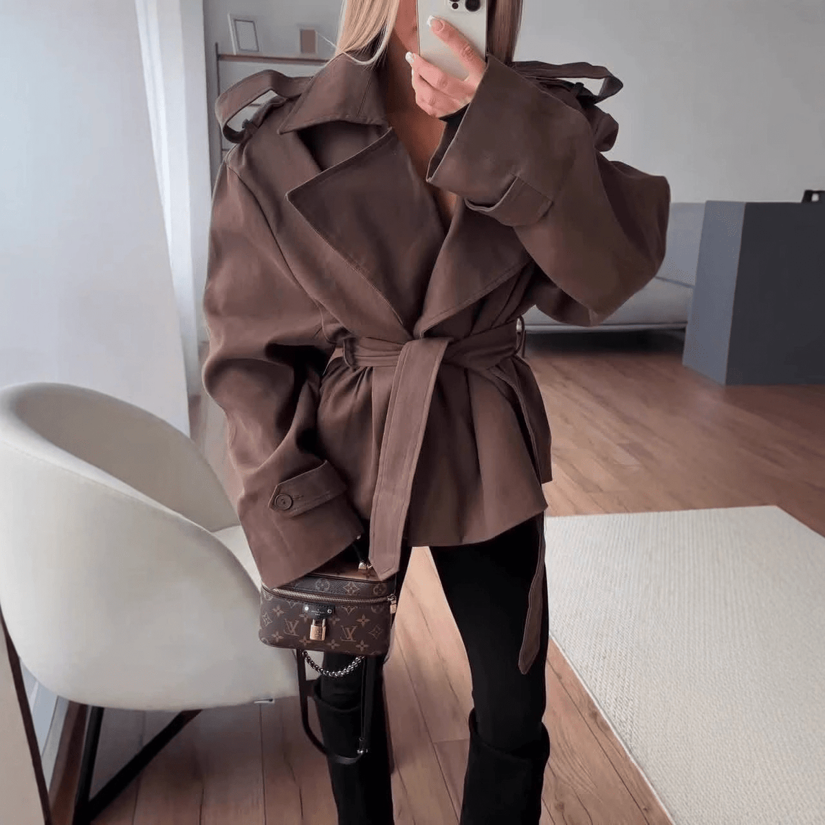 Molly cropped trenčkot s páskem
