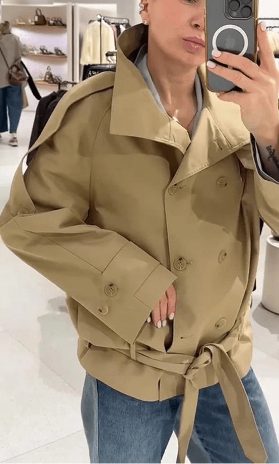 Phoebe cropped trenčkot se šněrováním