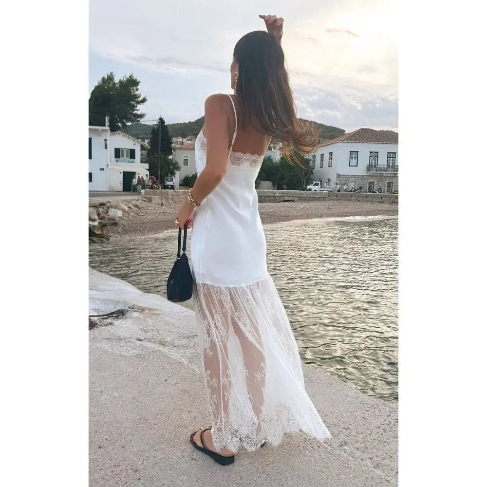 Tessa saténové maxi šaty s krajkou