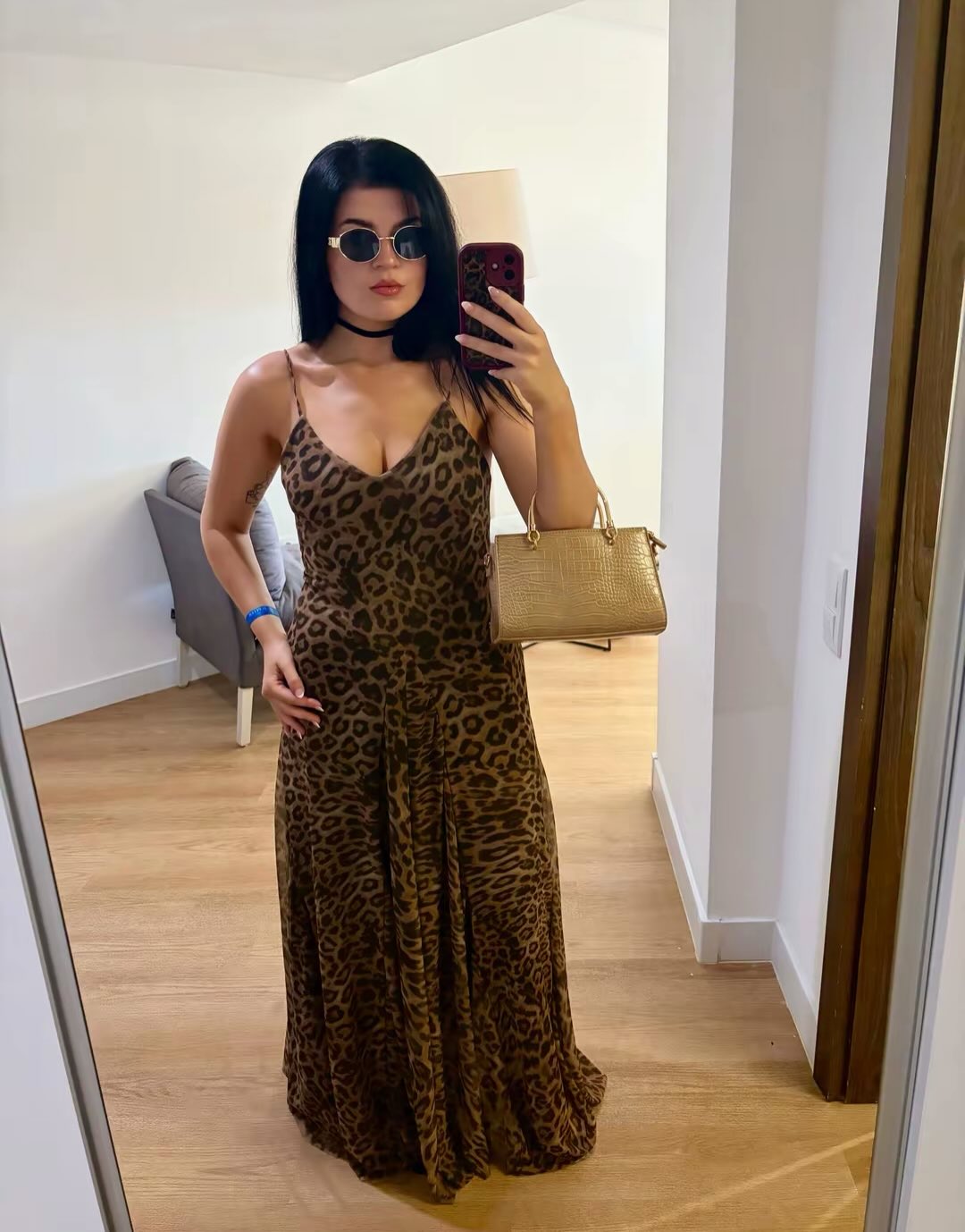 Hannah maxi šaty s leopardím potiskem a ramínky