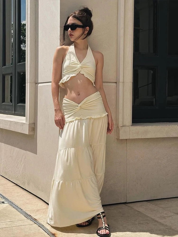 Jane halter crop top a plisovaná sukně set