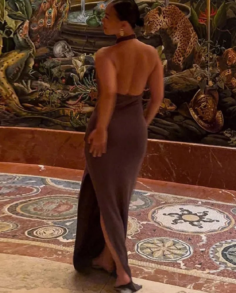 Carla dlouhé šaty halter se zavazováním, bez zad