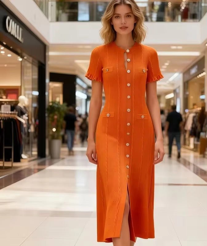 Pletené midi šaty Beatrice na knoflíky