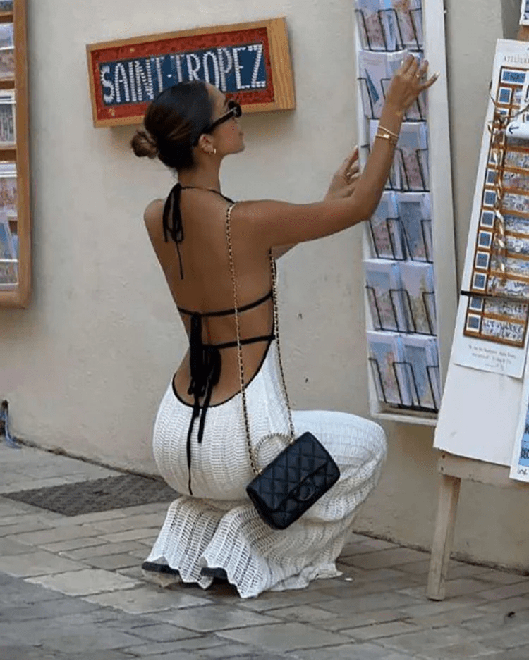 Dlouhé šaty Harley na krk se šněrováním