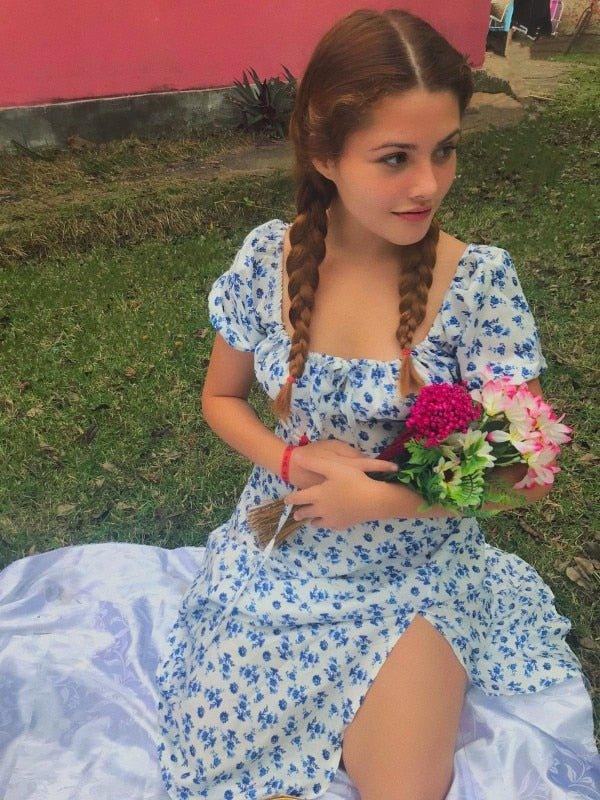 Lena midi šaty s květinovým vzorem a nabíranými rukávy