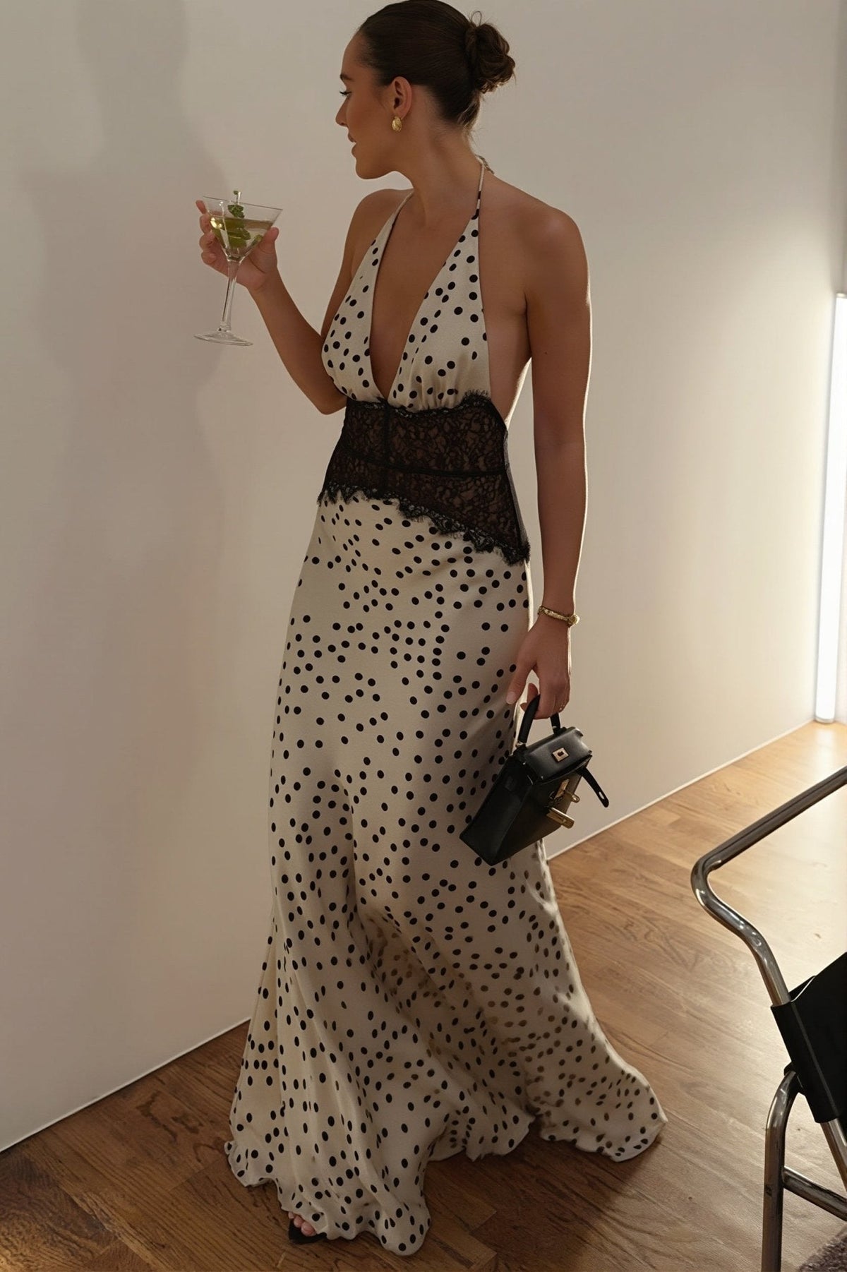 Miriam Polka Dot Lace Maxi Šaty