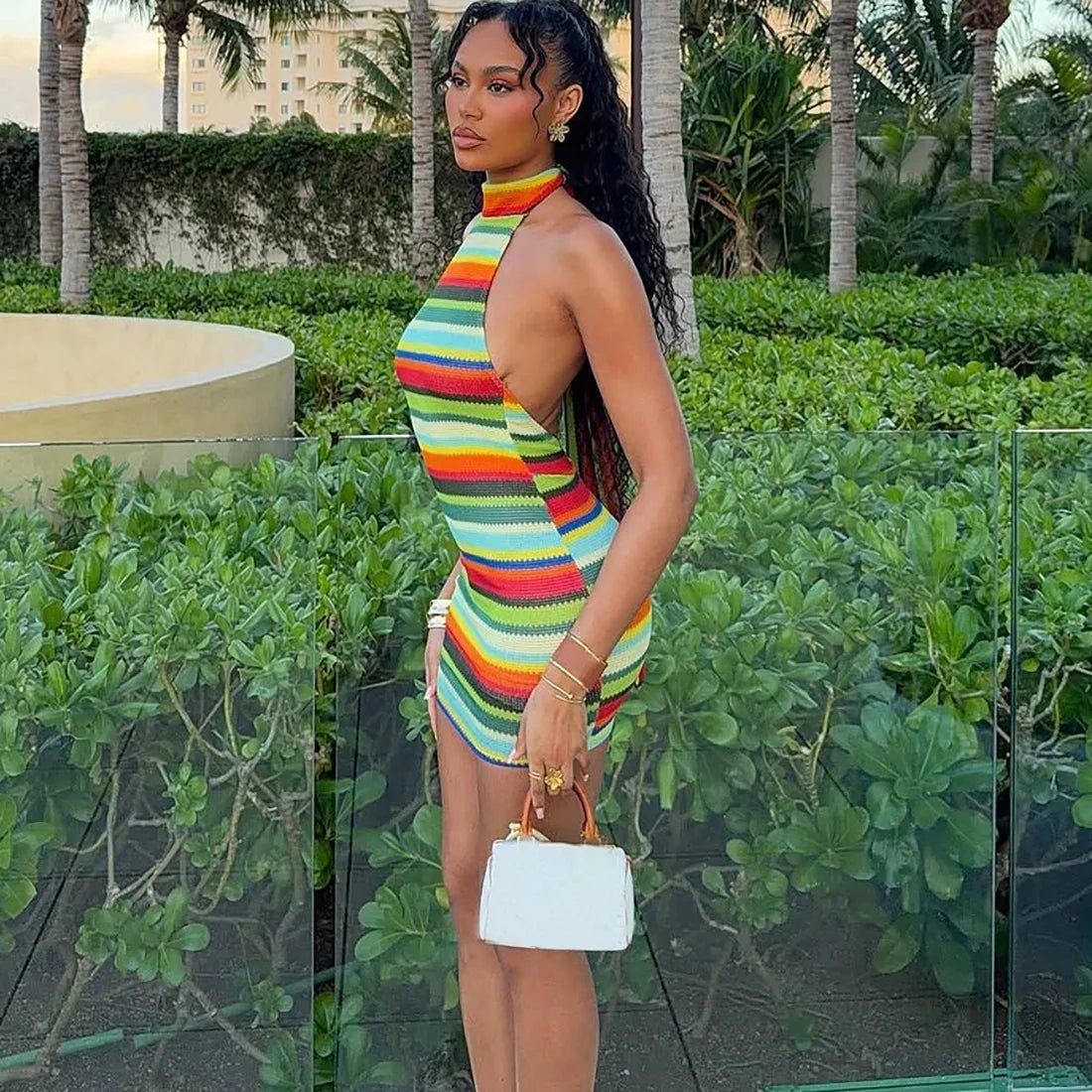 Aireste Pruhované Halter Bodycon šaty