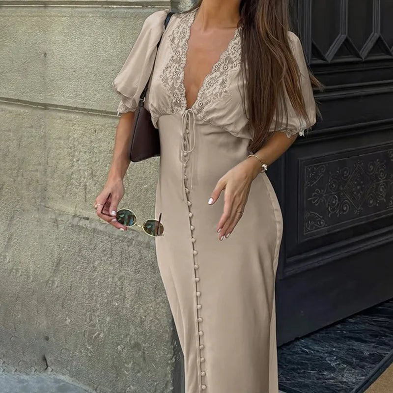 Sophia maxišaty s nabíranými rukávy a šněrováním z krajky
