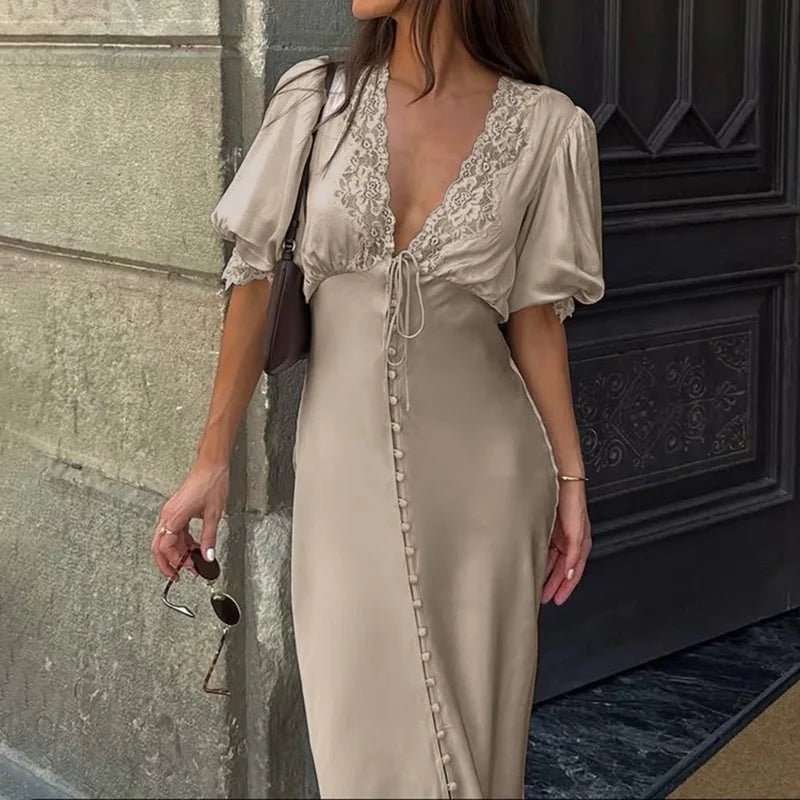 Sophia maxišaty s nabíranými rukávy a šněrováním z krajky