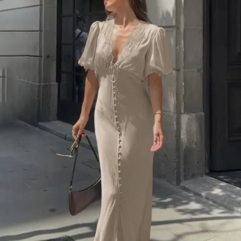 Sophia maxišaty s nabíranými rukávy a šněrováním z krajky