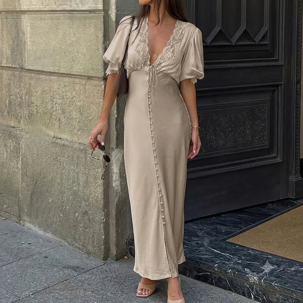 Sophia maxišaty s nabíranými rukávy a šněrováním z krajky