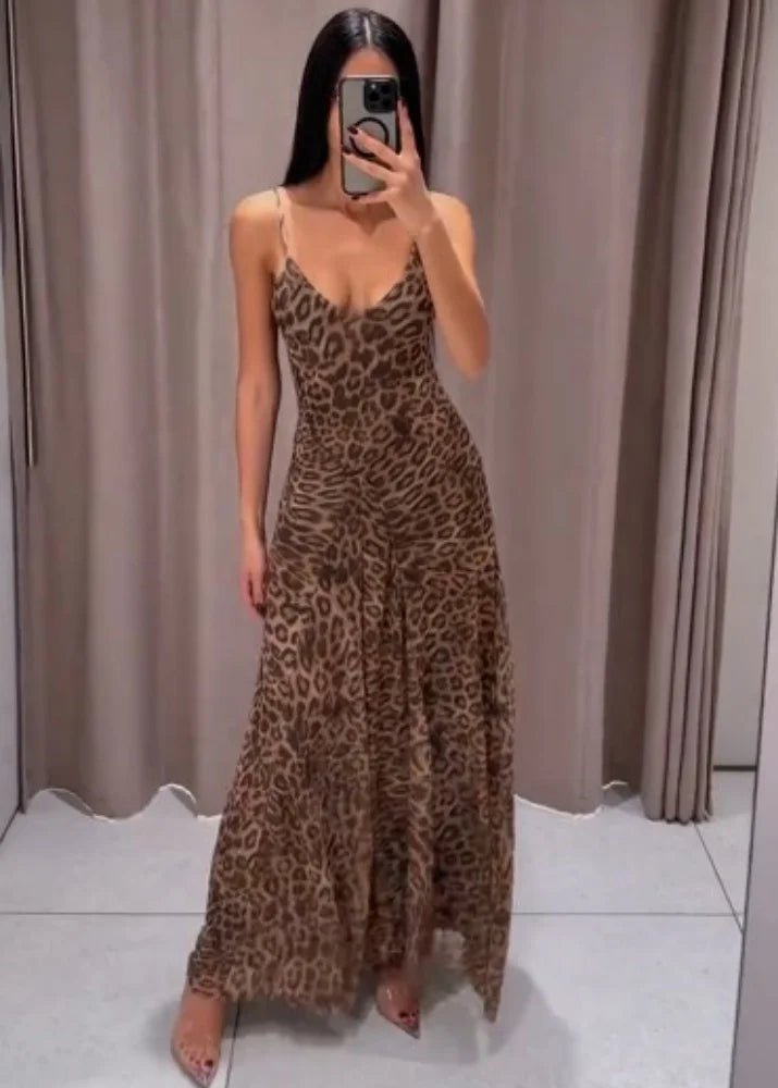 Sienna maxi šaty s leopardím vzorem a ramínky