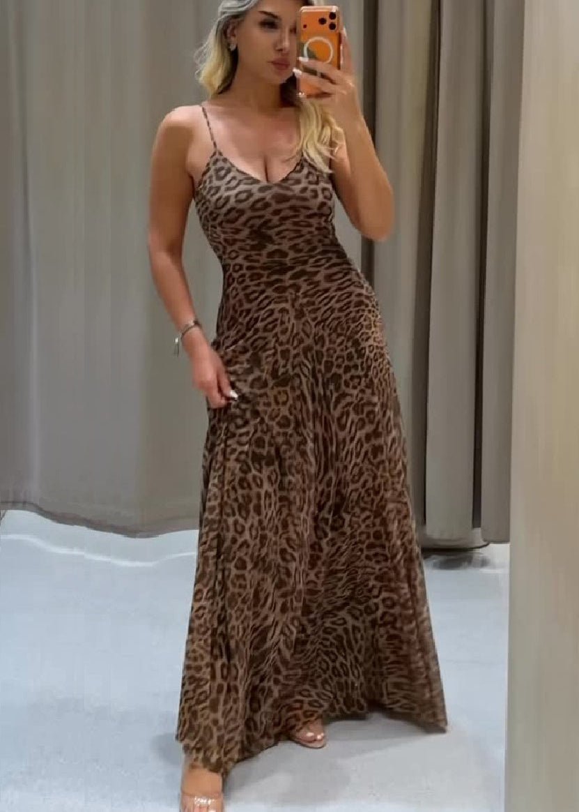 Sienna maxi šaty s leopardím vzorem a ramínky