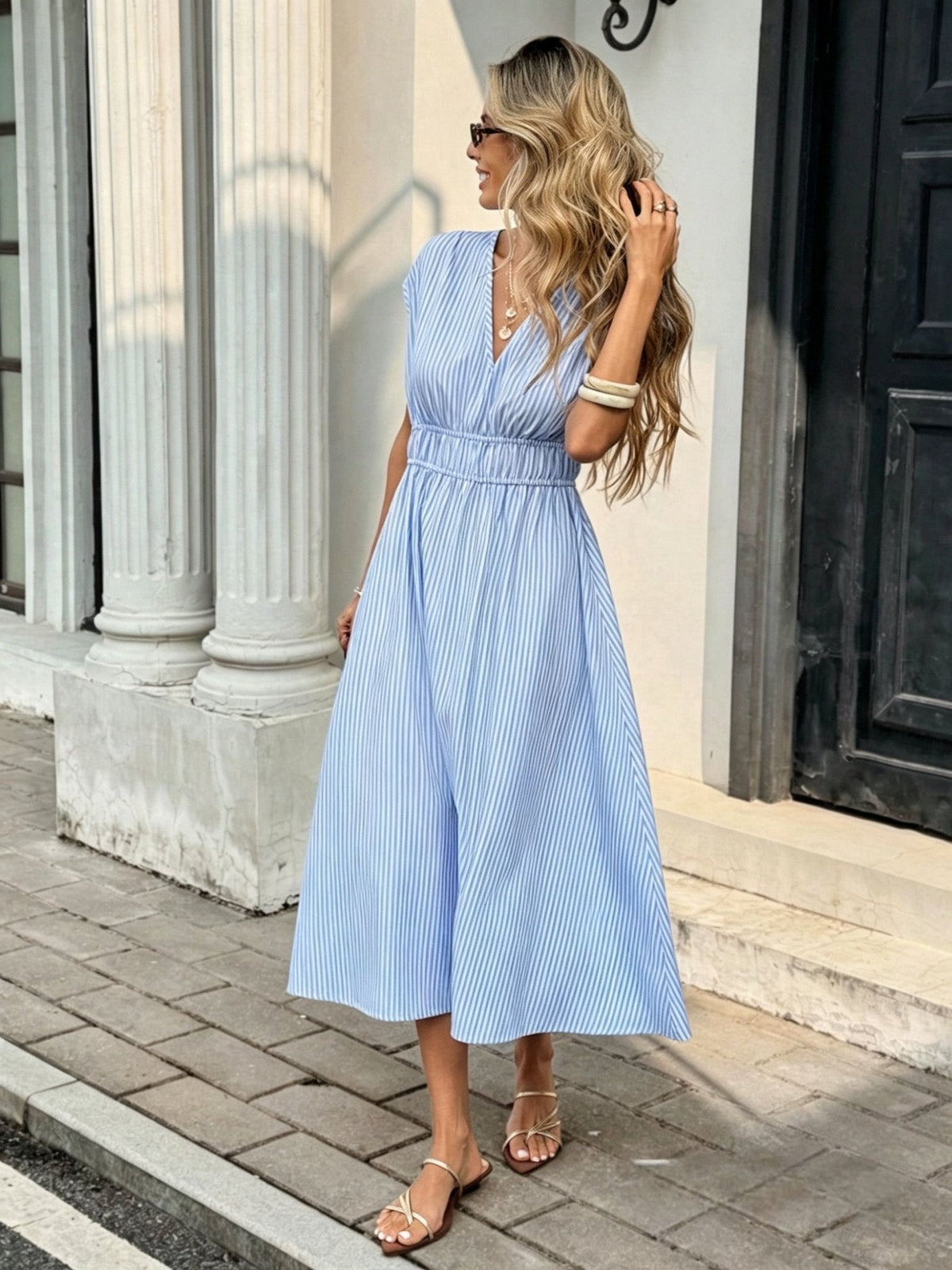 Jessica pruhované empire maxi šaty