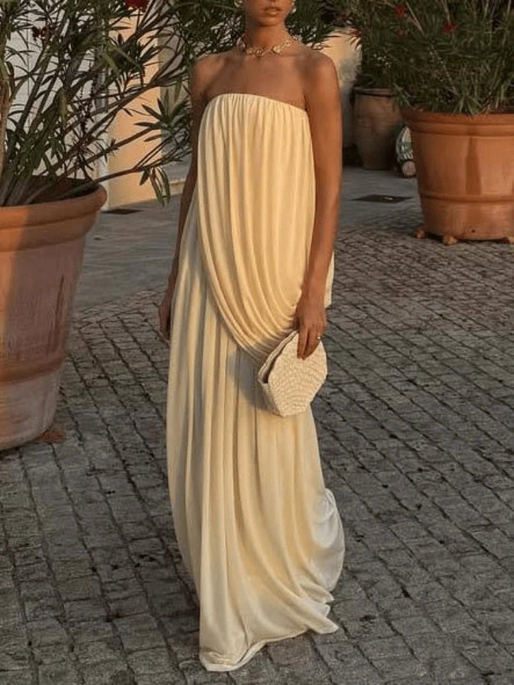 Sophia bez ramínek plisované maxi šaty